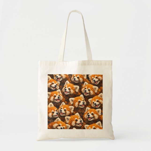 Bolsa Tote Padrão de Rostos de Panda Vermelho Fofo (Frente)