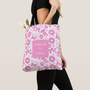 Bolsa Tote Padrão de Scrunchies Rosa Feminino Acessório de Ca