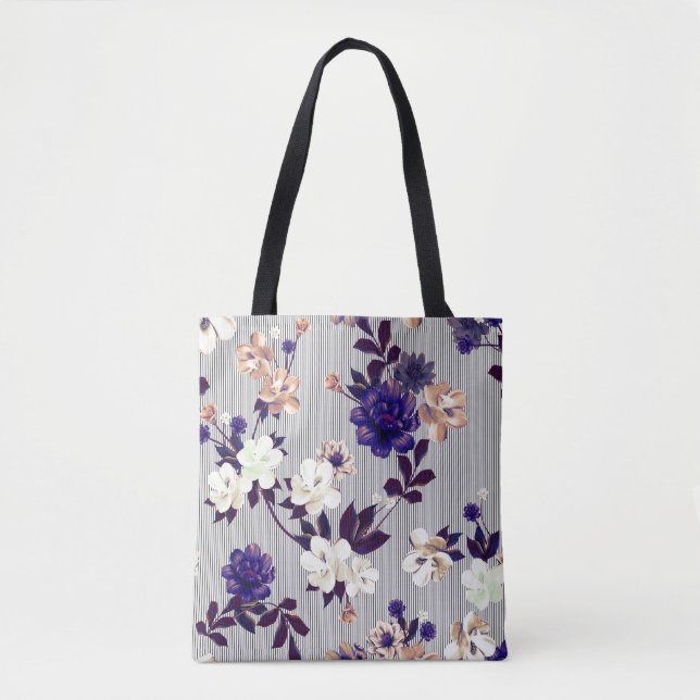 Bolsa Tote Padrão de Silhueta Preta das Flores de Mola (Frente)