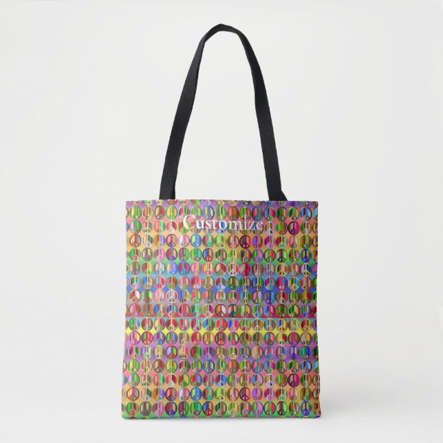 Bolsa Tote padrão de símbolos de paz multicoloridos (Frente)