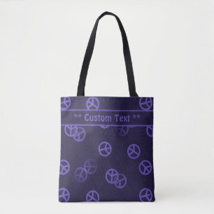 Bolsa Tote Padrão de Sinal de Paz Roxo com Texto Personaliza