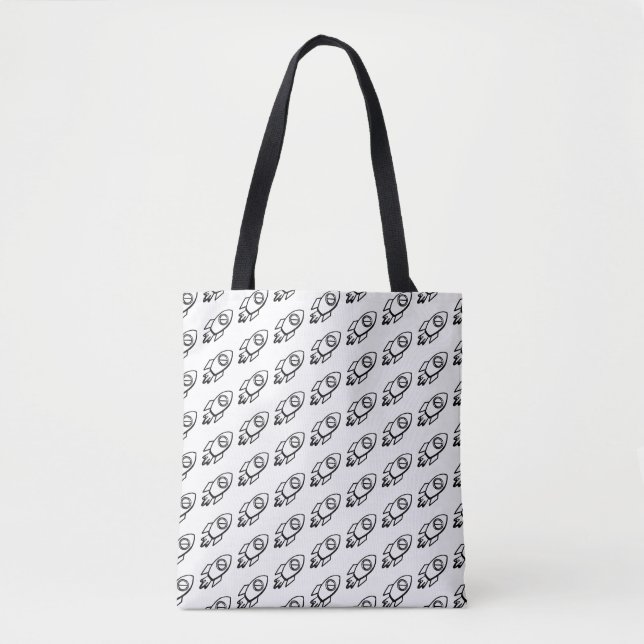 Bolsa Tote Padrão de Sketch do Foguete Voador (Frente)