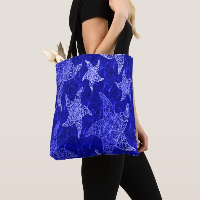Bolsa Tote Padrão de Starfish Azul (Close Up)
