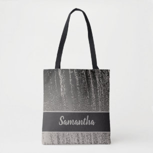 Bolsa Tote Padrão de Stripe Metálico de Silver Streaks Mode