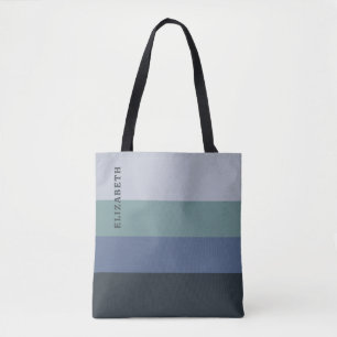 Bolsa Tote Padrão de Stripes Azul e Cinza
