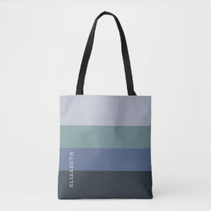 Bolsa Tote Padrão de Stripes Azul e Cinza