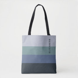 Bolsa Tote Padrão de Stripes Azul e Cinza