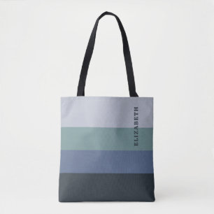 Bolsa Tote Padrão de Stripes Azul e Cinza