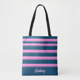 Bolsa Tote Padrão de Stripes Azul e Rosa Personalizado