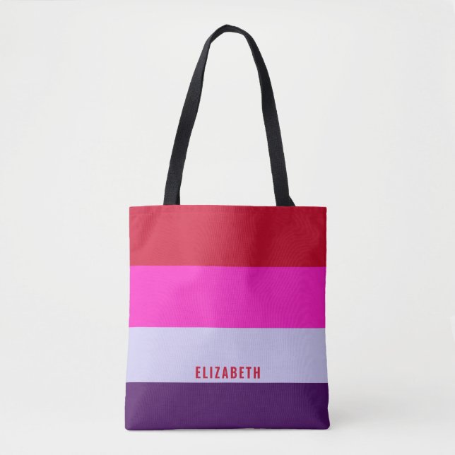 Bolsa Tote Padrão de Stripes Vermelhas, Rosa e Púrpura (Frente)