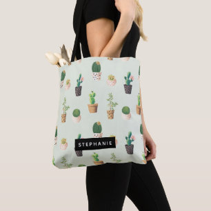 Bolsa Tote Padrão de Suculência de Cactus Potado Personalizad