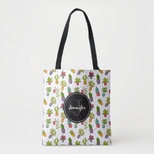 Bolsa Tote Padrão de Suculentos Naturais de Cactus Bonitos