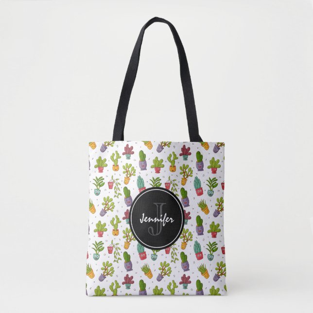 Bolsa Tote Padrão de Sucultivos Naturais de Cactus Cute (Frente)