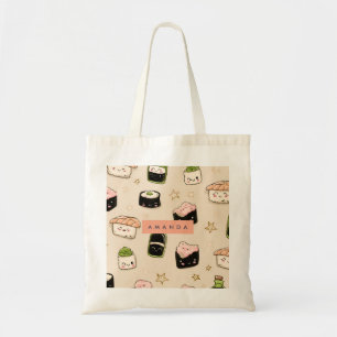 Bolsa Tote Padrão de Sushi Adorável Personalizado e Molho de 