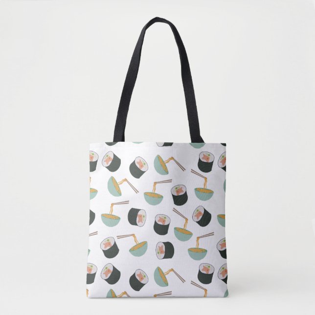 Bolsa Tote Padrão de Sushi e Noodles (Frente)