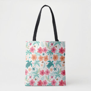 Bolsa Tote Padrão de Tartaruga Marinha Tropical Hibisco Pal