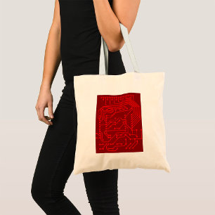 Bolsa Tote Padrão de Tecnologia de Placa de Circuito Vermelho