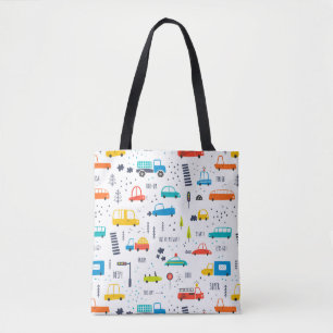 Bolsa Tote Padrão de Tráfego Colorido de Carros