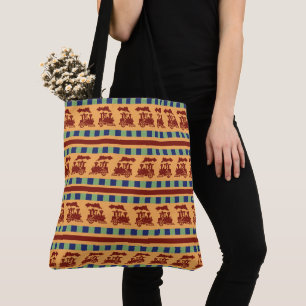 Bolsa Tote Padrão de Trem Antigo com Listras e Xadrez