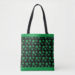 Bolsa Tote Padrão de Trevo da Sorte em Verde e Preto