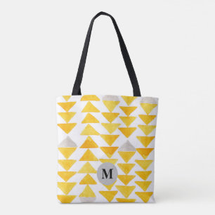 Bolsa Tote Padrão de Triângulo de Aquarela Inicial Amarelo Bo