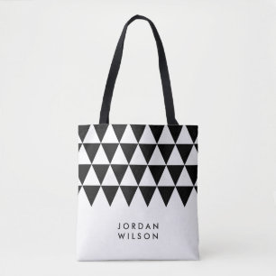Bolsa Tote Padrão de Triângulo Preto do Nome Minimalista Bran