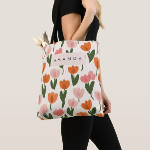 Bolsa Tote Padrão de Tulip de Primavera de Cute Personalizado