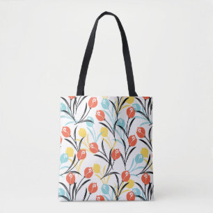 Bolsa Tote Padrão de Tulipas Vibrante Design Floral em Branco