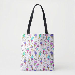 Bolsa Tote Padrão de unicórnio de sorvete fofo multicolorido