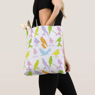 Bolsa Tote Padrão de variedade de aves colorida em Pastel