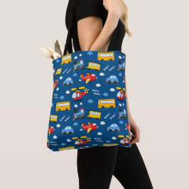 Bolsa Tote Padrão de Veículos de Desenho Animado Fofo