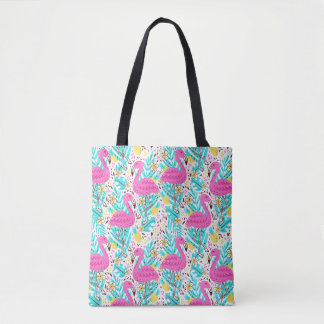 Bolsa Tote Padrão de verão brilhante com flamingo, corações,
