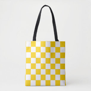 Bolsa Tote Padrão de Verificação Branco Amarelo
