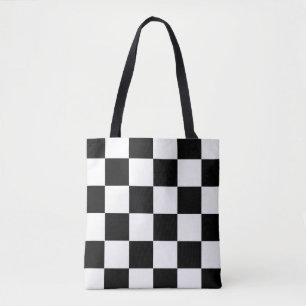 Bolsa Tote Padrão de Verificação Branco Preto