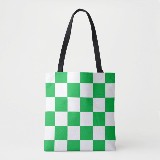 Bolsa Tote Padrão de Verificação Branco Verde (Frente)