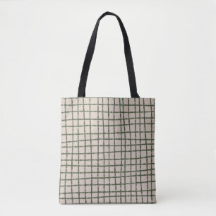 Bolsa Tote Padrão de verificação de Cinzas verdes elegante e