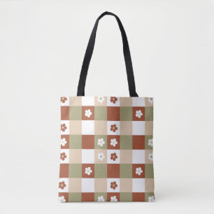 Bolsa Tote Padrão de Verificação de Gingham da Flor de Outono