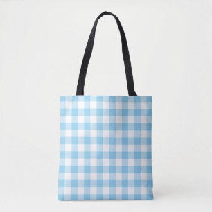 Bolsa Tote Padrão de Verificação de Gingham Grande e Azul-Beb