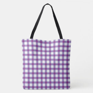 Bolsa Tote Padrão de Verificação de Gingham Púrpura Pastel