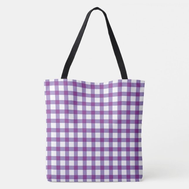 Bolsa Tote Padrão de Verificação de Gingham Púrpura Pastel (Verso)