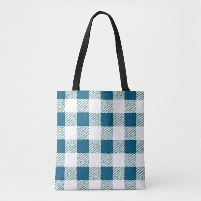 Bolsa Tote padrão de verificação de gingham verde-azulado (Frente)