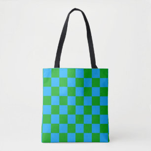 Bolsa Tote Padrão de Verificação Verde Azul