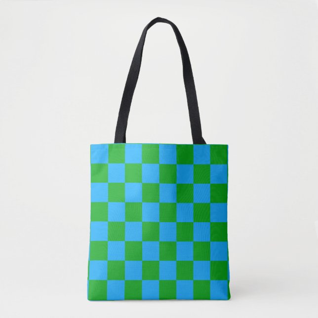 Bolsa Tote Padrão de Verificação Verde Azul (Frente)