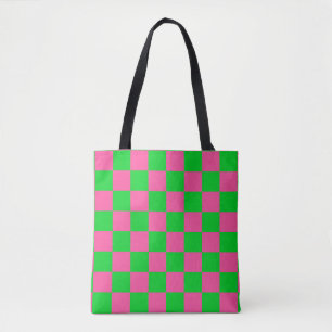 Bolsa Tote Padrão de Verificação Verde Cor-de-Rosa