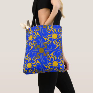 Bolsa Tote Padrão de vetor azul e Ouro sem costura