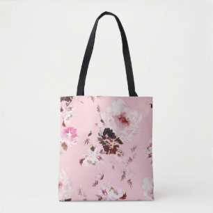 Bolsa Tote Padrão de Vetor de Aquarela Sem Costura com Peônia
