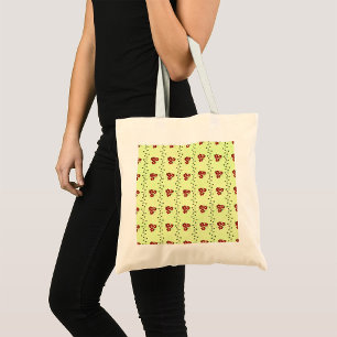 Bolsa Tote Padrão de Videira Floral Vermelha em Verde Claro