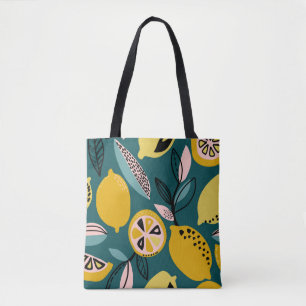 Bolsa Tote Padrão de vindima sem costura com limões amarelo