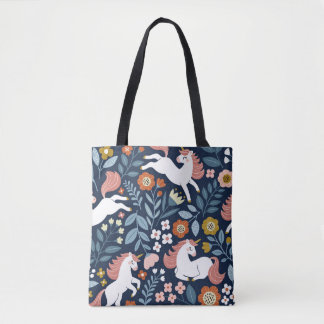 Bolsa Tote Padrão de Vintagem Floral de Unicórnios Cutos