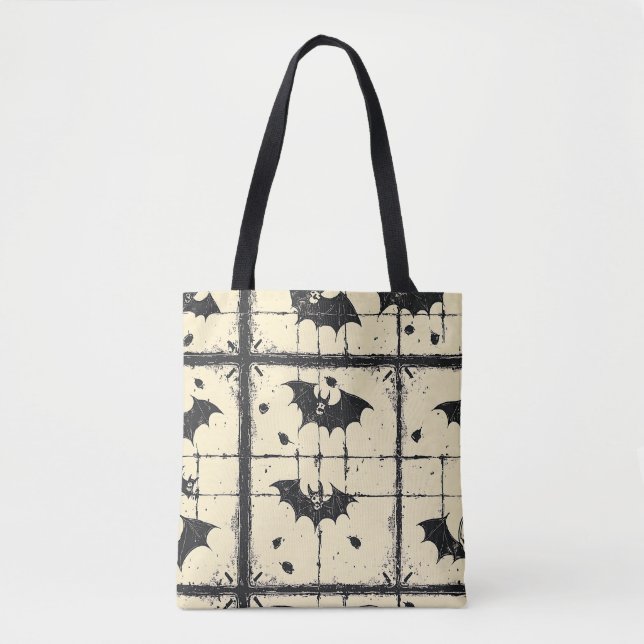 Bolsa Tote Padrão de Voo de Morcego de Halloween Vintage (Frente)